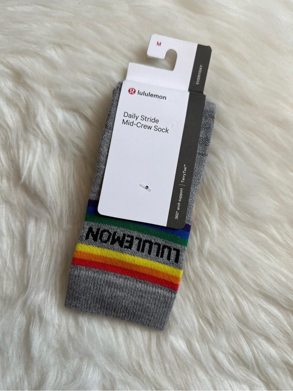 NWT Lululemon Daily Stride Mid Crew Socks Rainbow Gray HTRG Size M